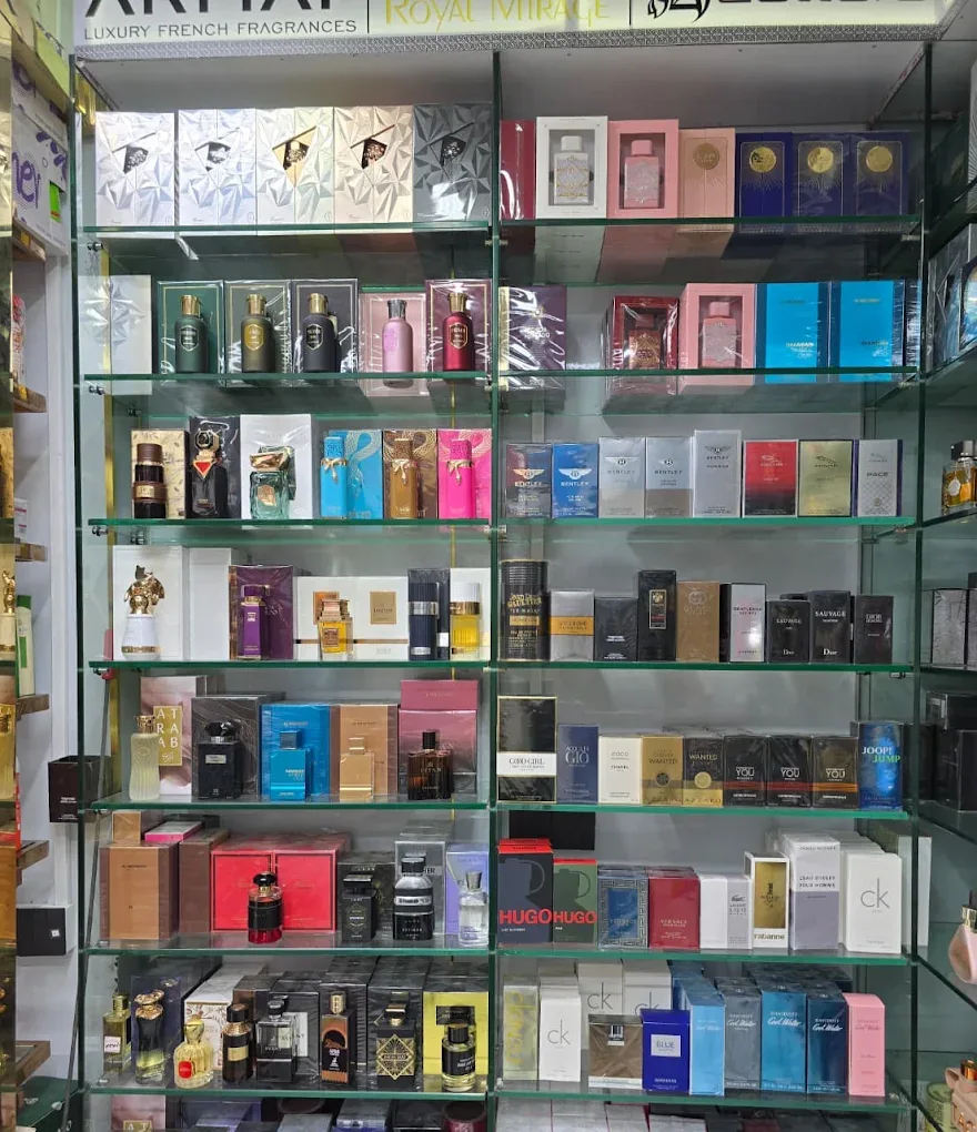Inside the Solid Perfumes shop, with stock on the shelves.