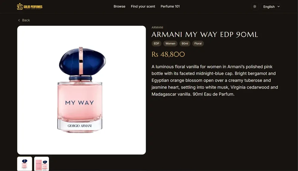 A product page in the guide, showing the notes and the current price.