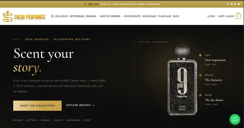 The redesigned Solid Perfumes storefront home page.
